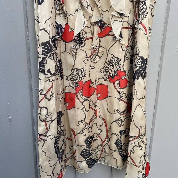 Valentino Floral Chiffon Poppy Print and Ruffle Detail Dress size SMALL - Picture 3 of 8